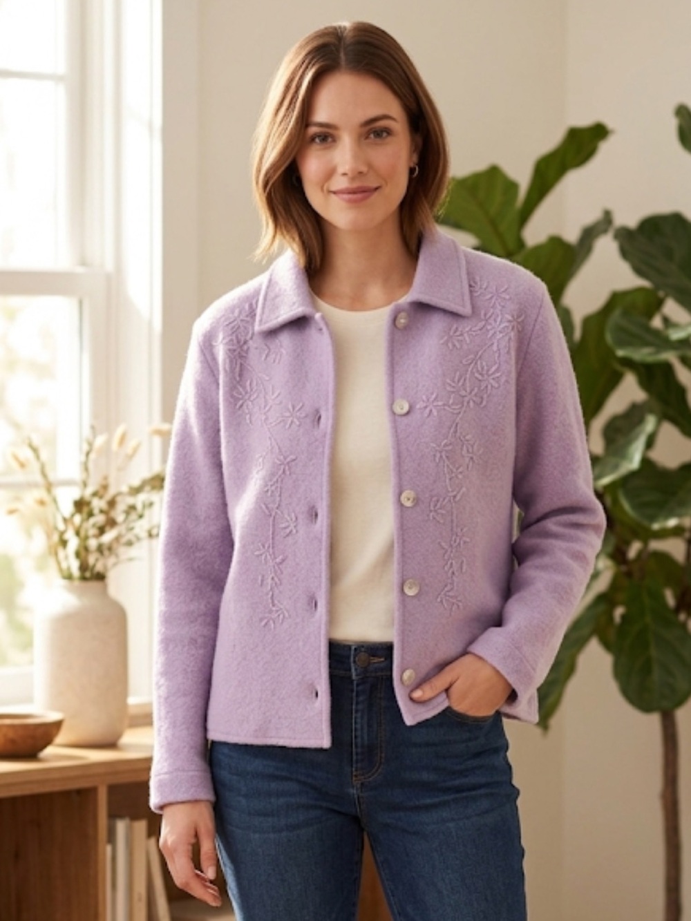 Vintage Mark Fore & Strike Lavender Wool Blazer Coat Embroidered Pastel L
